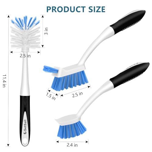 SetSail 3 Pack Dish Brush Set, Long Handle Kitchen Scrub Brush(Black Blue) - color: Black Blue