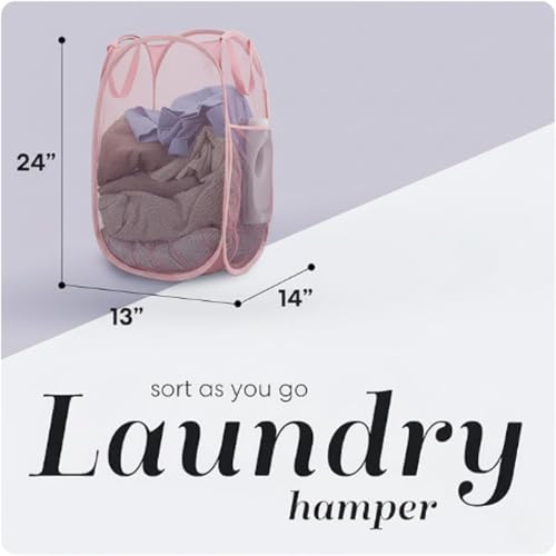 Handy Laundry Mesh Pop Up Hamper Foldable Collapsible Basket - color: Pink, 1-PACK