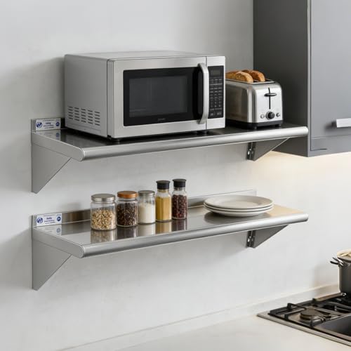 Hally Stainless Steel Shelf 2 Pack Wall Mounted Metal Shelves 10"x48" NSF - size: 10"x48"