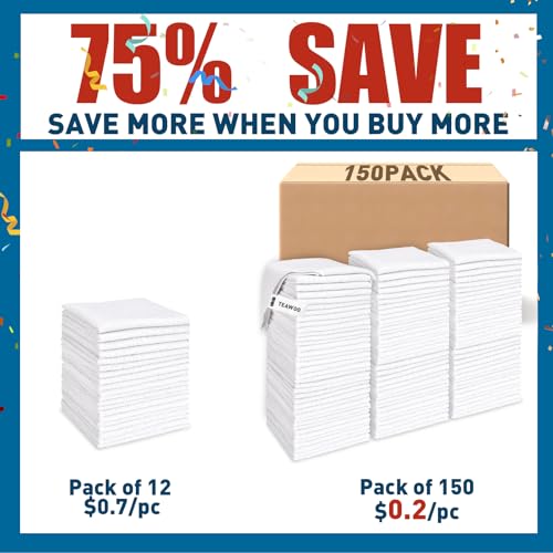 TEAWOO White Microfiber Towels- 150 Pack, Microfiber Cleaning Cloths Bulk - color: White, size: 150 Pack