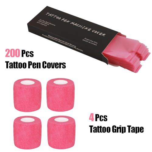 200 Pink Tattoo Pen Covers 4 Grip Tapes Large Tattoo Machine Covers - color: Pink