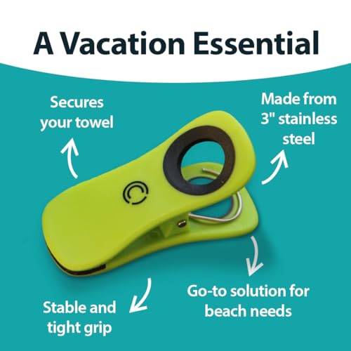 Core Clip Towel Clips for Beach Chairs Pool & Lounge Chairs on Cruise Boat - color: Green