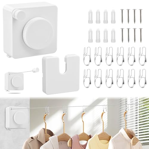 Retractable Clothesline, 15.75 Ft Indoor Outdoor Drying Line(White) - color: White