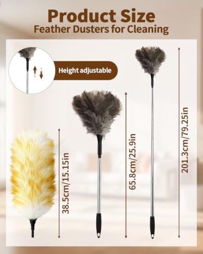 Extendable Ostrich Feather Duster with Bonus Wool Feather Duster Head - Natural Fluffy Non-Slip Handle Feathers Dusters for Cleaning Ceiling Fans, Blinds, Roof Dusting, High Surfaces (18-48 in) - color: Ostrich Feather Color+wool Color