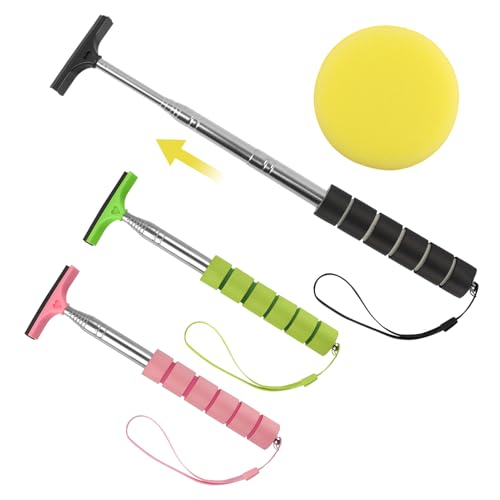 3 Pack Side Mirror Squeegee, Car Mirror Squeegee, Retractable Rearview Mirror Wiper, Portable Car Cleaning Tool for Rainy and Foggy Weather, Universal Car Accessories, Black, Pink & Green