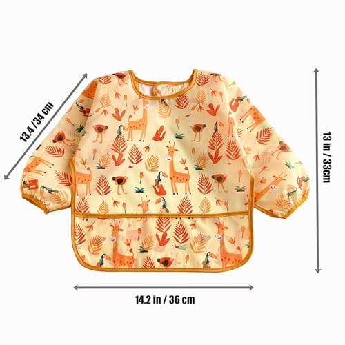 PandaEar (3 Pack Long Sleeve Bibs| Waterproof Full Sleeve Bib for Baby Infant Toddler 6-36 Months - style: Cake Bunny Giraffe Girl