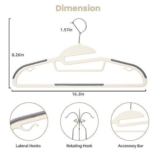 BAGAIL Plastic Hangers 50 Pack with Non-Slip Design,0.2 Inches Thick, 360°Swivel Hook Space Saving Organizer for Bedroom Closet,Shirts,Pants(Beige- S Shaped) - color: Beige