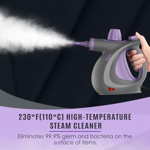 Phueut Pressurized Handheld Multi-Surface Natural Steam Cleaner with 12 pcs Accessories, Multi-Purpose Steamer for Home Use, Steamer for Cleaning Floor, Upholstery, Grout and Car (Purple) - color: Purple