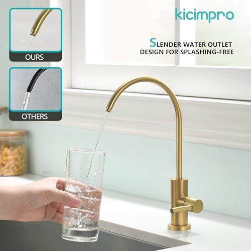 Kicimpro Water Filter Faucet for RO System, Non-Air Gap, Gold Finish - color: Brushed Gold, size: 10.3 Inches