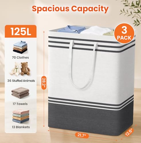 TranquilRelax 3-Pack Laundry Basket, Laundry Hamper, Grey-125L - color: Grey, size: 125L