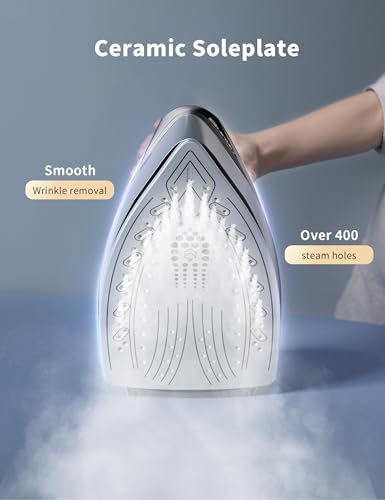 Sundu 1500W Steam Iron with Ceramic Soleplate & Auto-Off for Clothes