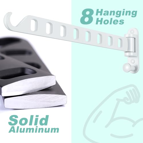 Wall Mounted Clothes Hanger with Swing Arm - 8-Hole Laundry Room Drying Rack | 180° Rotation & Space Saving for Hanging Clothes | Swing Away Coat Hanger | Aluminium(2-Pack, White) - color: White (8-hole, 14.2")