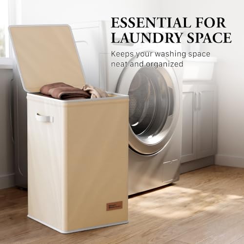 Simple Houseware Foldable Laundry Hamper Basket with Lid and Bag, Beige - color: Beige