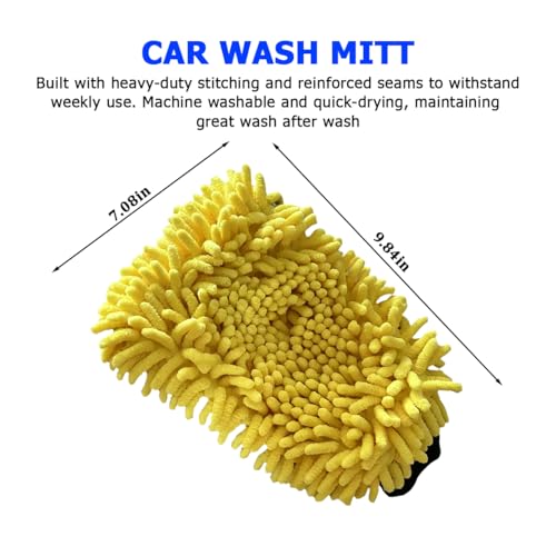 2PCS Car Wash Drying Mitt, 2 in 1 Scratch-Free Lint-Free Microfiber Absorbent Vehicle Washing Mitt, Automotive Detailing Cleaning Gloves, Universal for SUV Automobile Truck (Yellow) - color: Yellow