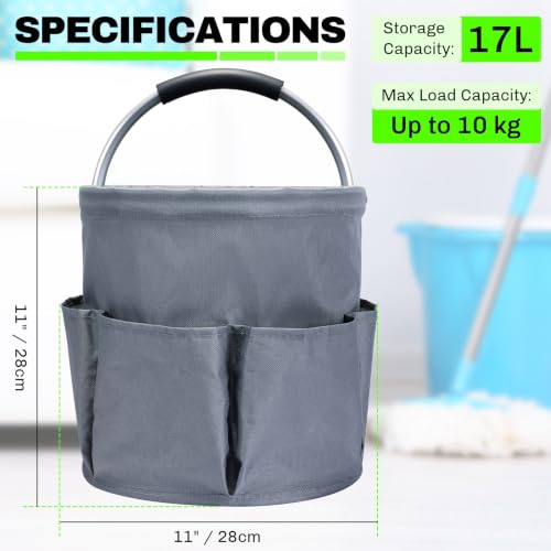 17L Cleaning Caddy with Handle Foldable 6 Pockets - color: Grey