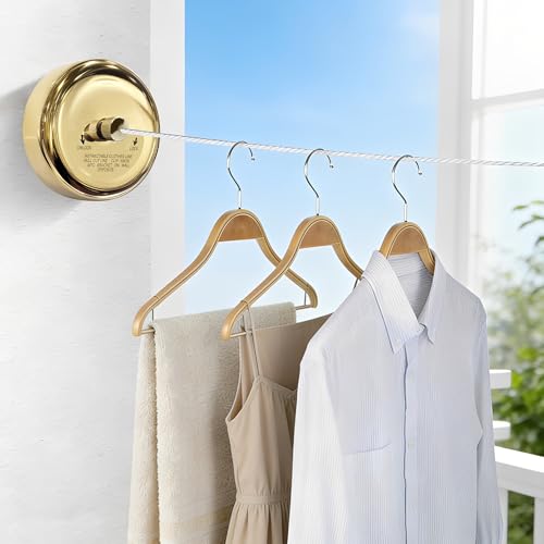 Retractable Clothesline,Wall Mounted Adjustable Clothing Rope for Shower Room Bathroom Laundry (Gold) - size: Gold