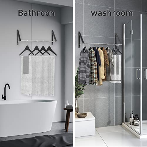 Retractable Clothes Rack - Wall Mounted Folding Clothes Hanger Drying Rack for Laundry Room Closet Storage Organization, Aluminum, 2 Racks with Rod (Black) - color: Black