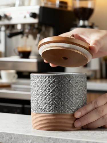 Miamolo Ceramic Jar with Lid, Airtight Coffee Canister, Gray & 42 fl.oz - color: Grey, size: 42 fl.oz