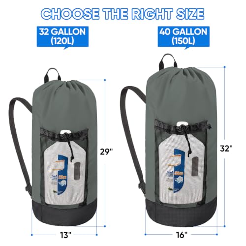 BALEINE 120L Laundry Bag Backpack, 900D Oxford Fabric Large Travel Laundry Bags with Shoulder Straps and 2 Mesh Pockets for College Dorm, Apartment, Laundromat (Dark Grey, 120L) - color: Dark Grey, size: 120L
