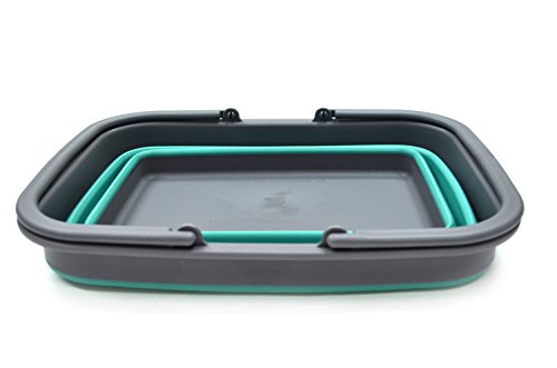 SAMMART SAMMART 9.2L (2.37Gallon) Collapsible Tub with Handle - Portable Outdoor Picnic Basket/Crater - Foldable Shopping Bag - Space Saving Storage Container (1, Turquoise Blue) - color: Turquoise Blue