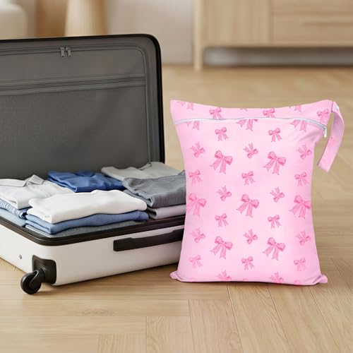 2 Pcs Large Travel Laundry Bags Waterproof Wet Dry Bag, Washable Dirty Clothes Bags for Travel,Drawstring, Bathing Suit, Workout, Gym Clothes Laundry, Swimming Pool & College Dorm, Pink Bow - color: Pink Bow