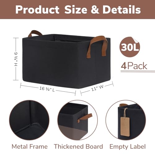 CHICVITA 30L Large Fabric Closet Baskets for Shelves, 4Pack, Black - color: Black 4-Pack, size: 16 ¾" L x 11" W x 9 ¾" H