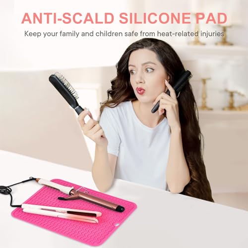 Suafrnut Oversize Silicone Heat Resistant Mat for Hair Tools(14.2" x 11") - color: Hotpink