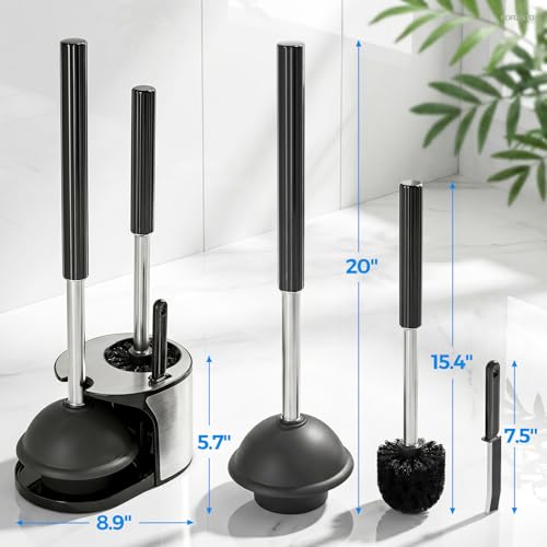 FORASTO 3in1 Stainless Steel Toilet Plunger and Brush Set - Bathroom Tools