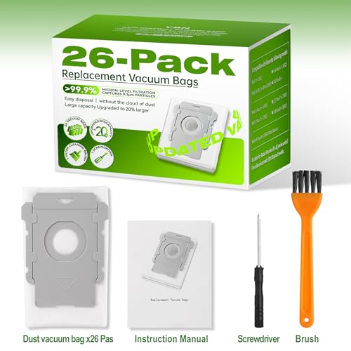 VBN 26 Pack Vacuum Bag for Roomba i/j/s Series & 100-700 Combo Robot Vacuum - size: 26 Pack -Large
