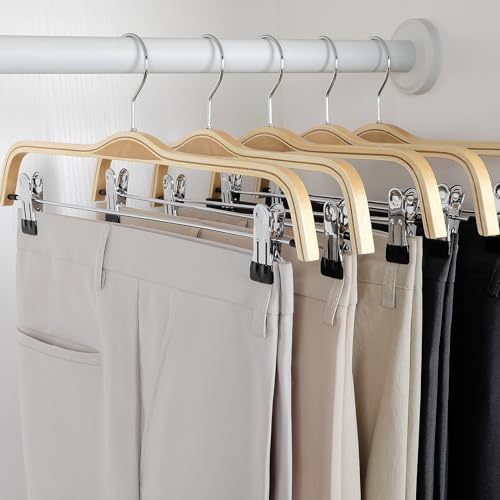 TOPIA HANGER Wooden Pants Hangers,Slim Natural Wood Skirt Hangers with Anti-Rust Hook and Adjustable Metal Clips, Perfect for Skirts, Pants, Slacks-20 Pack-CT17N20 - color: Natural, size: 20 Pack