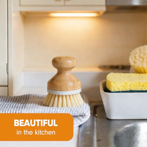 Bamboo Dish Brush, Natural Wooden Washing Dish Brush Scrubber for Pans Dishes Pots Kitchen Sink Cleaning