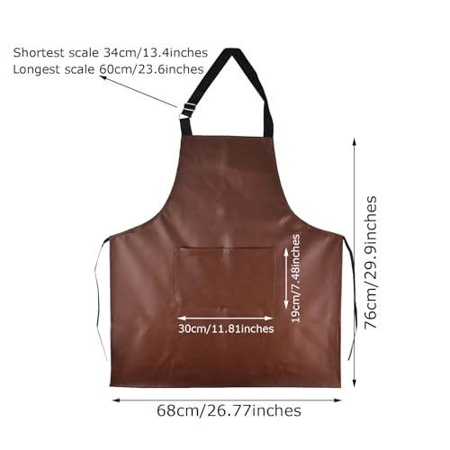 eywlwaar PU Waterproof Apron with One Big Pocket Adjustable Oil Proof Apron for Kitchen Dishwashing Cooking 29.92"x 26.77" - color: Coffee-2packs