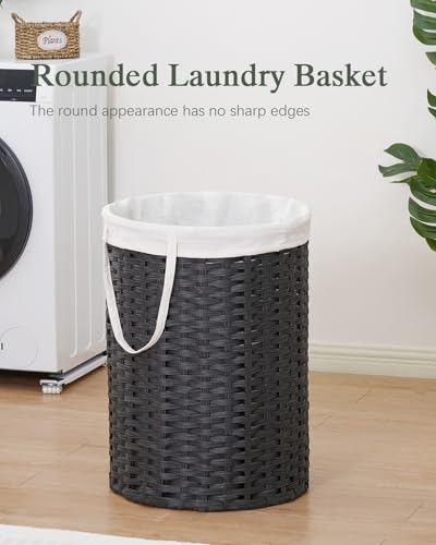 SETVSON Laundry Basket Round PE Rattan Laundry Hamper, Black (No Lid) - color: Black, size: 29.1 Gal - 110L