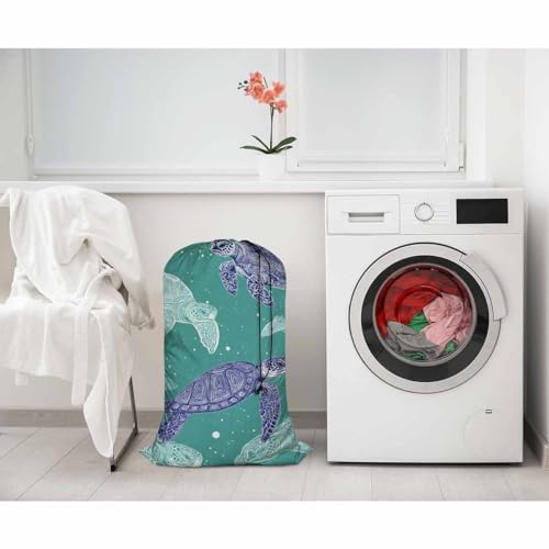Swono Drawstring Laundry Bag Sea Turtles Sea Creature Sea Life Ocean Animal Underwater Blue Mandala Oversize Storage/Travel Bag for Home - Measures 28 x 40 Inches - color: Sea Turtles