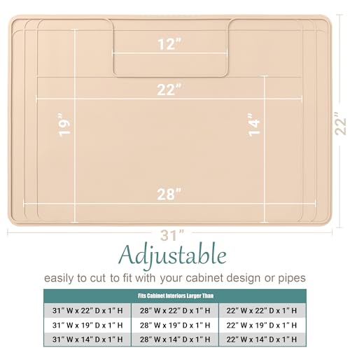 The Original Under Sink Mat - Silicone Waterproof mat, Trimmable, Easy to Clean, Kitchen cabinet liner, Under sink protector mats, Drip Tray with Lip (Beige, 31" x 22") or smaller - color: Beige, size: 31" x 22"