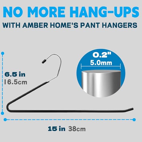 Amber Home 20 Pack Black Metal Pants Hangers, 15" Open Ended Metal Hangers