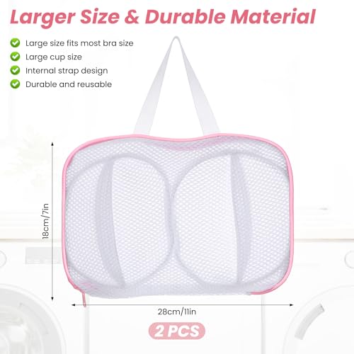 2 Pack Large Bra Laundry Bags for Washing Machine, Brassiere Wash Bags for Laundry, Lingerie Bag for Washing Delicates, Pink Bra Washer Protector