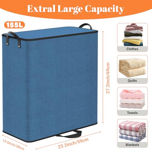 155L 2 Section Laundry Hamper with Lid, Laundry Basket, Blue - color: Blue, size: 155L