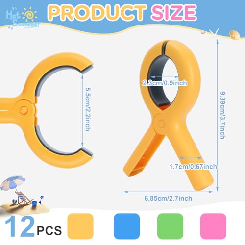 12 Pack Beach Towel Clips for Chairs - 3.7 Inch Large Portable Pool Clips - size: 3.7 In×12 Pcs