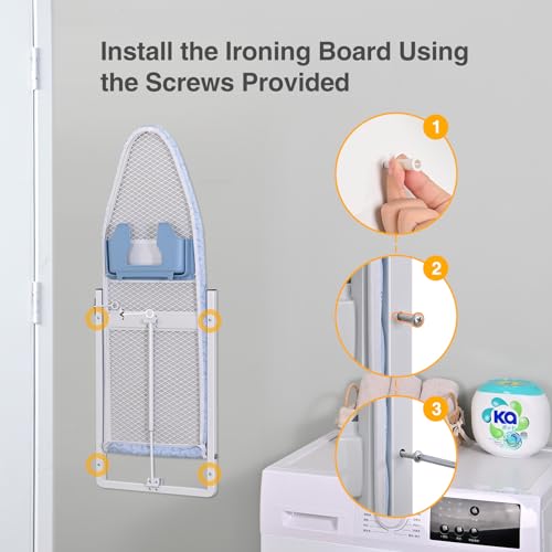 KINGBOARD Wall Mounted Ironing Board with Iron Storage, Foldable Iron Board - color: Light Blue