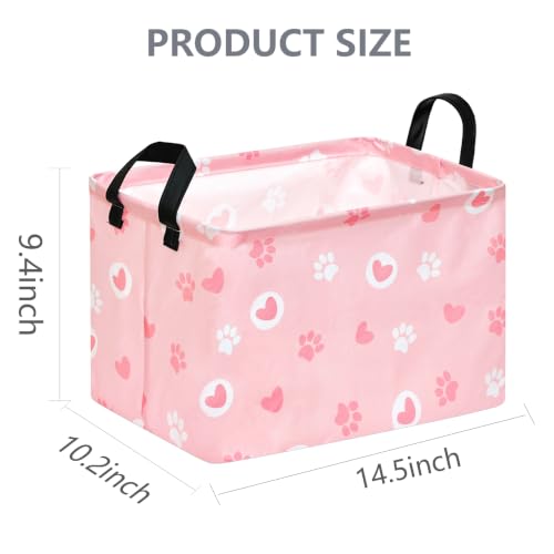 Rectangular Heart Basket with Handles, Collapsible Storage Hamper Organizer Bin for Home and Kitchen Storage - color: Heart Paw Print