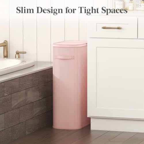 Lifewit Slim Laundry Basket with Lid and Removable Bag, 65L, Pink - color: Pink, size: 65L