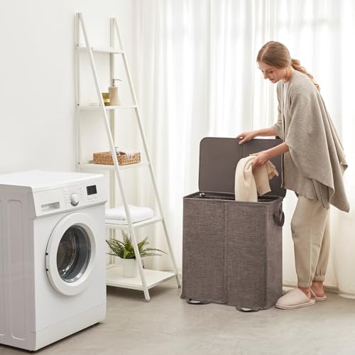 Lifewit Double Laundry Hamper with Lid, Removable Laundry Bags, Brown - color: Brown, size: 136L