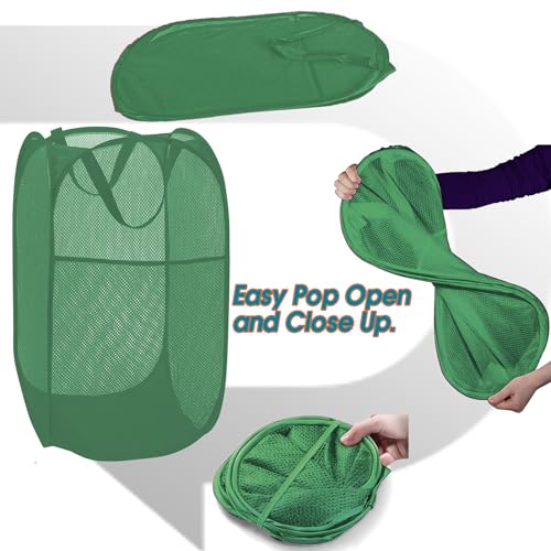 BATTOO Deluxe Strong Mesh Pop up Laundry Hamper Basket with Side Pocket for Laundry Room, Bathroom, Kids Room, College Dorm or Travel Green - color: Green