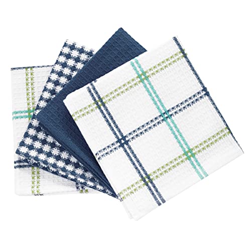 T-Fal Premium Waffle Dish Cloths: Highly Absorbent, Super Soft Long Lasting - 100% Cotton, 12"x13" Towel for Cleaning & Drying, (4-Pack), Cool - color: Cool, size: 4-Pack