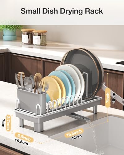 Small Dish Drying Rack with Drainboard, Compact for Kitchen Counter, Grey - color: Gray