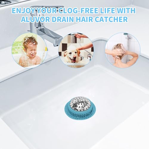 Aluvor Bathtub Drain Hair Catcher Shower Drain Cover Sink Drain Protector - size: Large-Sky Blue