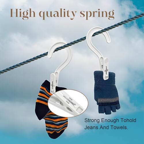 18 Heavy-Duty Clothes Pegs with Hooks - White Multi-Purpose Clips