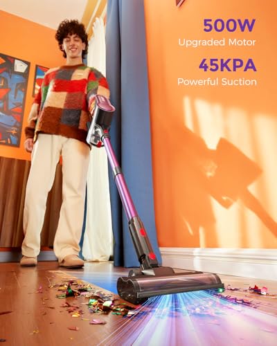Cordless Vacuum Cleaner, 500W 45KPA 50Mins Stick Vacuum Cleaners for Home - color: Purple