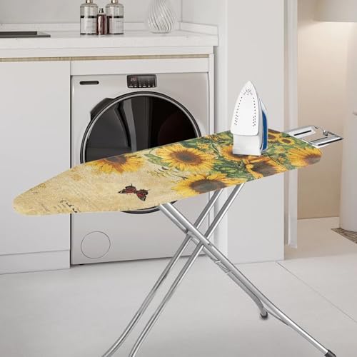 Ironing Board Cover with 3 Adjustable Straps Heat Reflective Full Size Scorch Resistant Covers Replacement Accessories Retro Sunflower Butterfly Pattern Home Decor - color: Retro Sunflower Butterfly